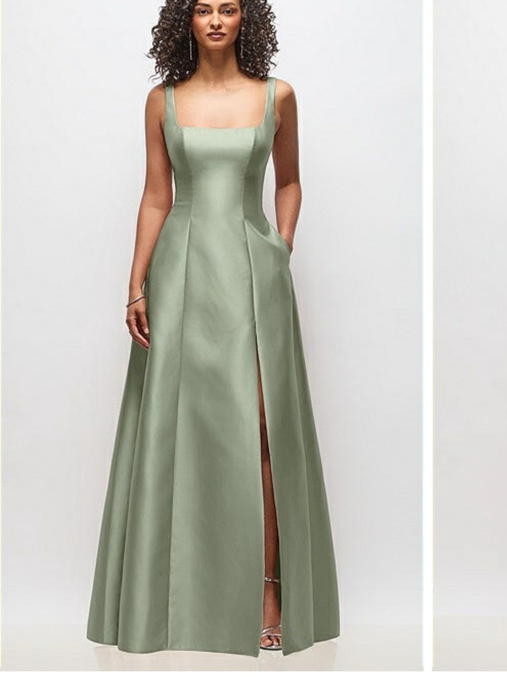 Alfred Sung Sleeveless Square-Neck Princess Line Gown with Pockets in Sage size4